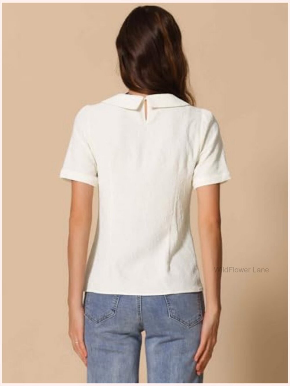 Peter Pan Collar Blouse with Puff Short Sleeve Floral Jacquard Kawaii Top - Picture 2 of 5